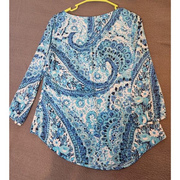 Talbots Blue White Paisley V Neck Chiffon Long Sleeve Blouse Top Womens Size S - Picture 2 of 8